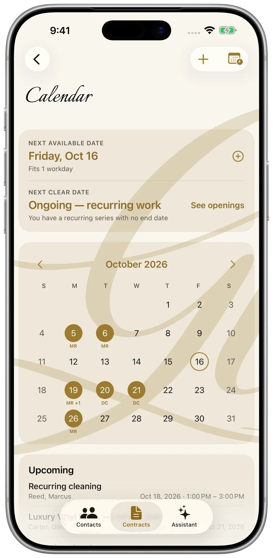 My Business — the calendar and next available date