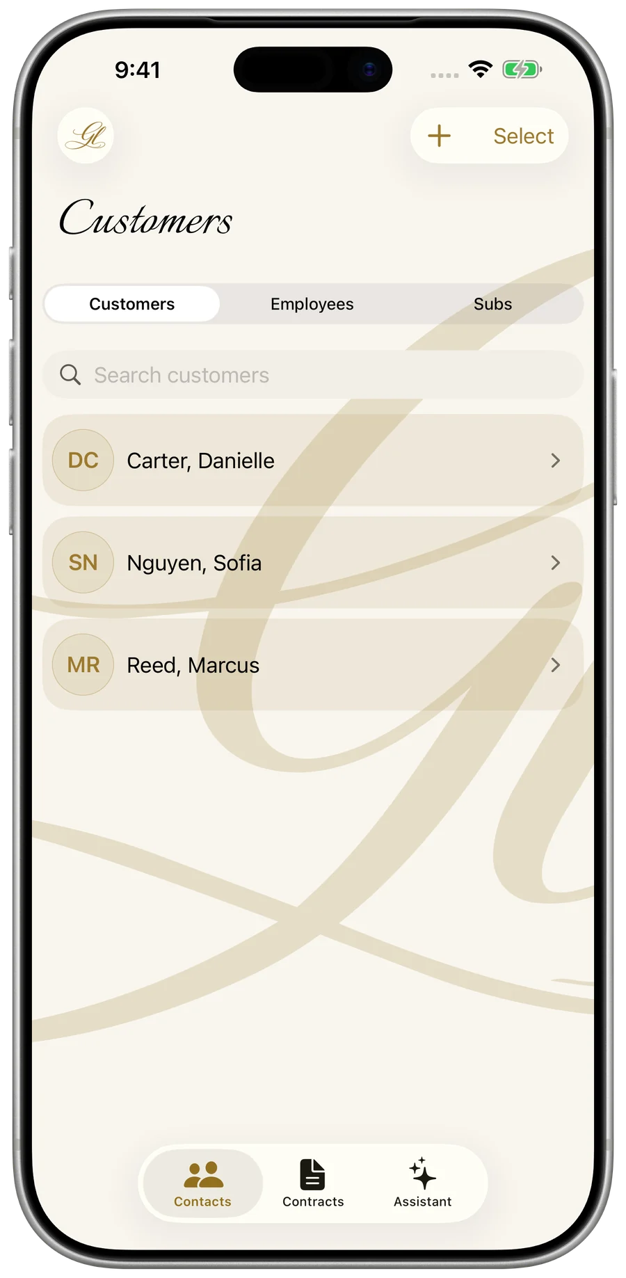 My Business — the customer list