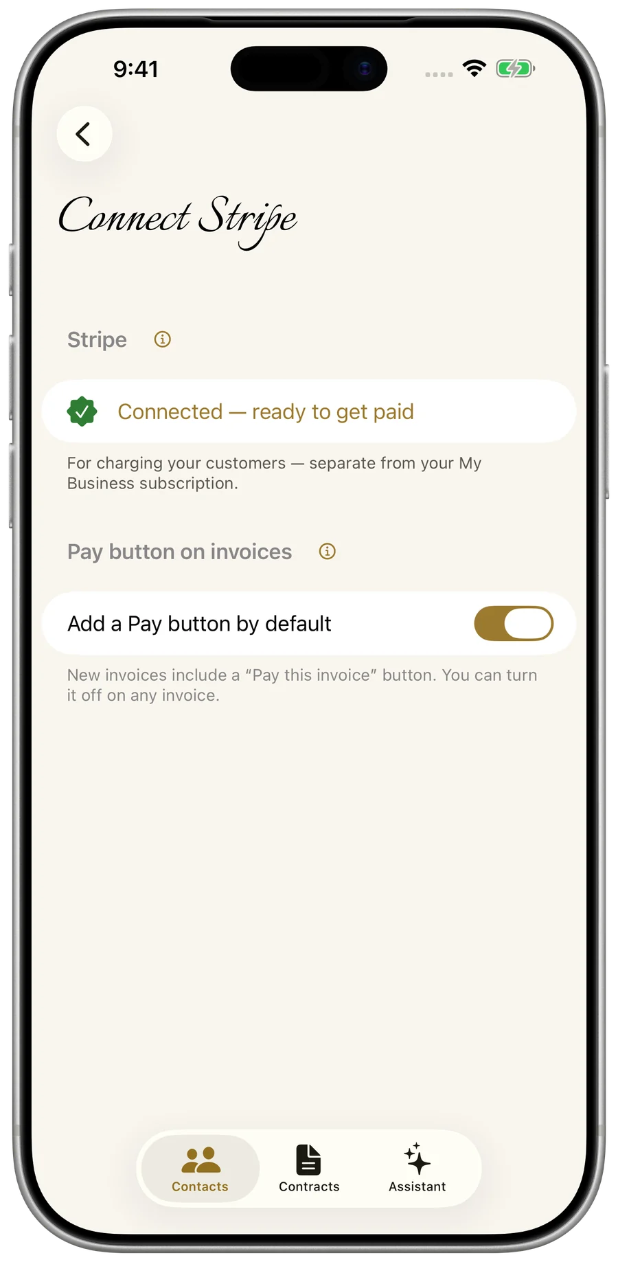 My Business — connected payment options for card and Zelle