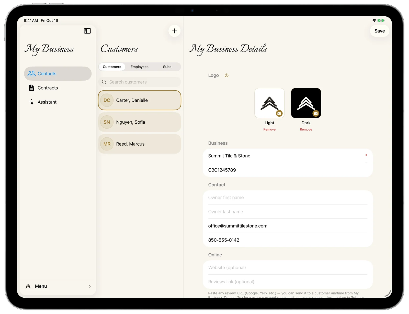 A branded company document previewed on iPad