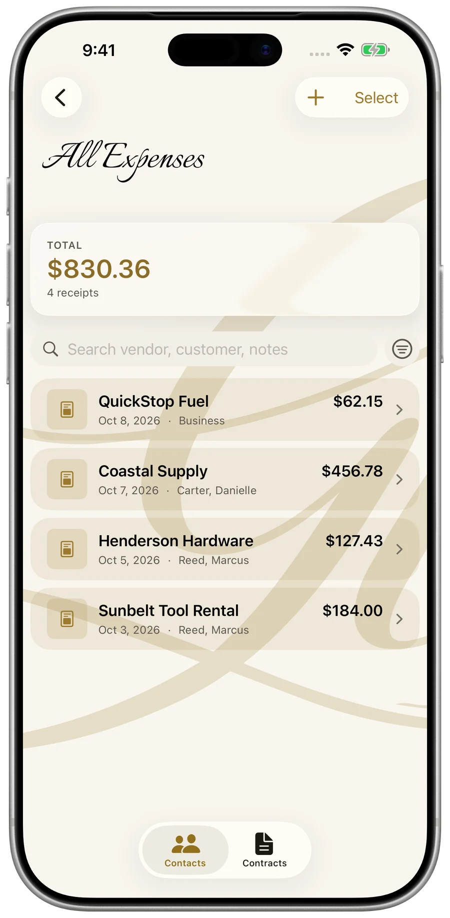 My Business — scanned receipts filed by job